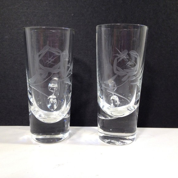 (2) Vintage Crystal Cut Etched Cordial Liqueur Glass Shot Glasses w/ Handles - Picture 4 of 11
